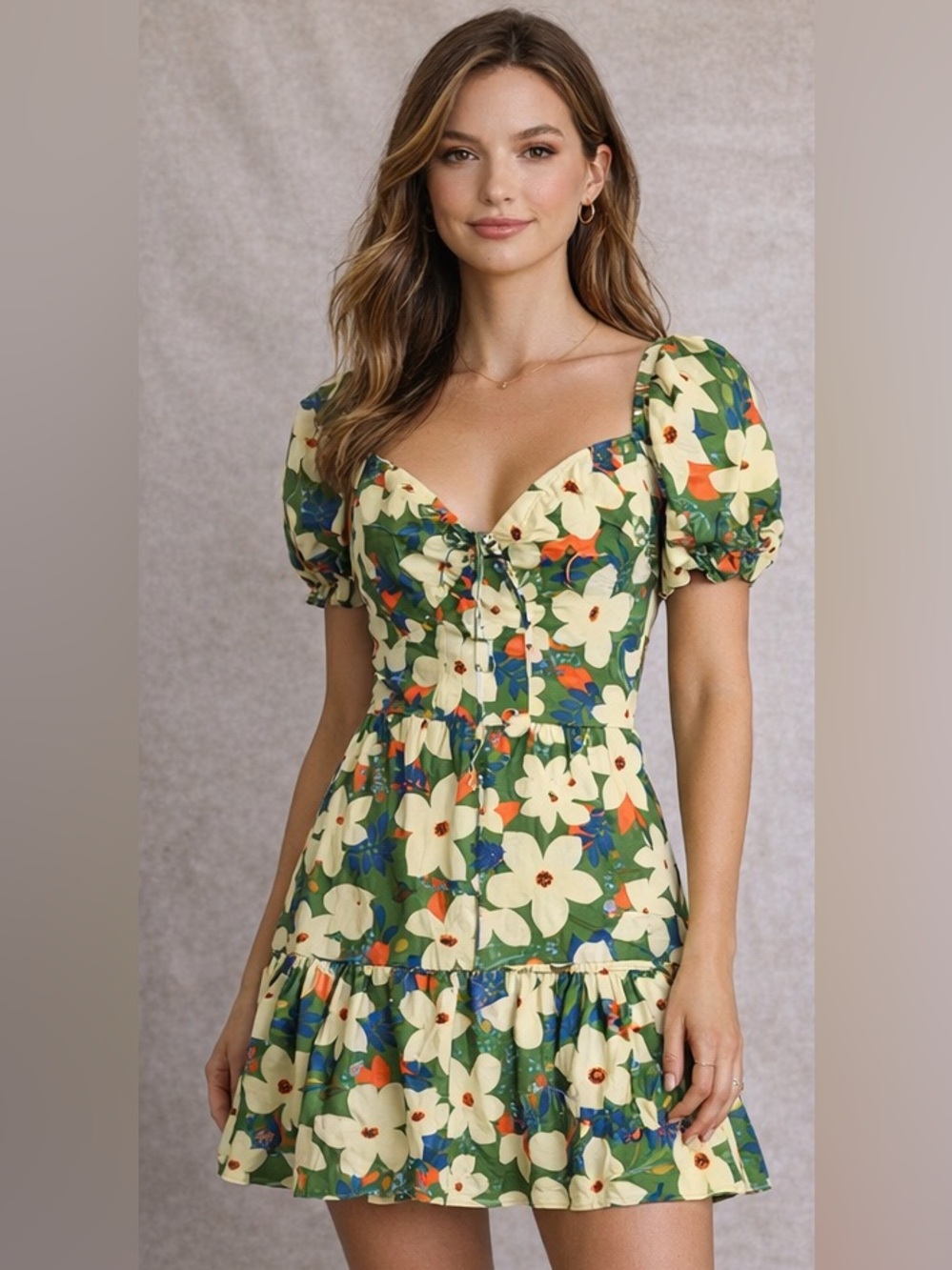 easel Feminine & Eye Catching Sweetheart Puff-Sleeve Midi Dress